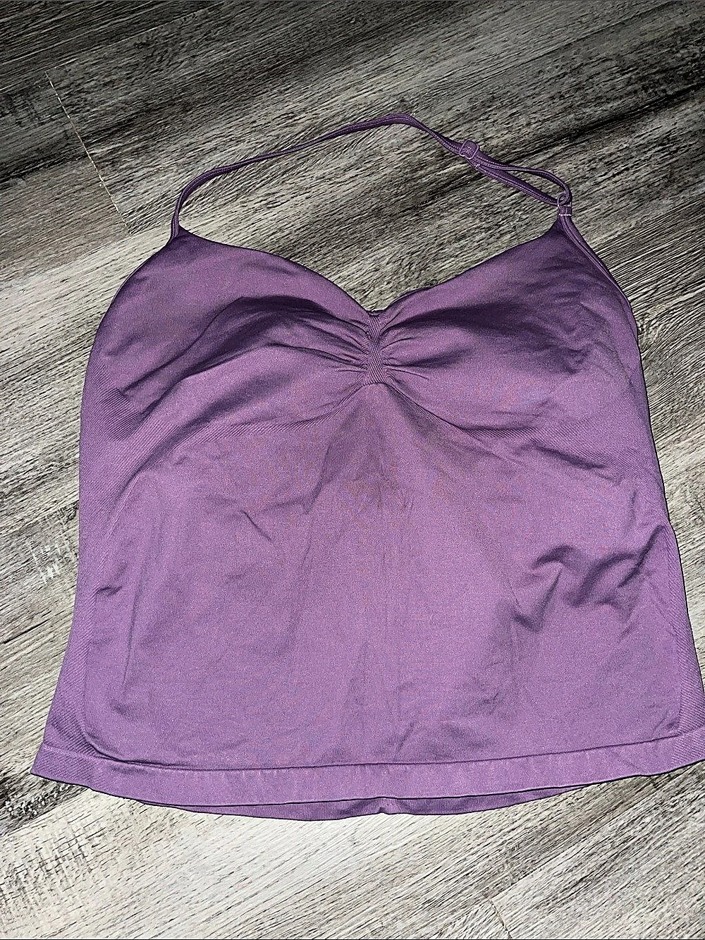 OQQ Purple Ruched Halter Tank Stretch Size XL